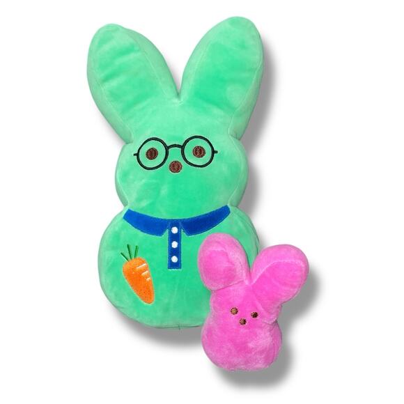 Peeps Plush Bunny Rabbit Easter Baby Nerd Carrot Green Orange Pink Lot of 2 12" - Picture 14 of 14